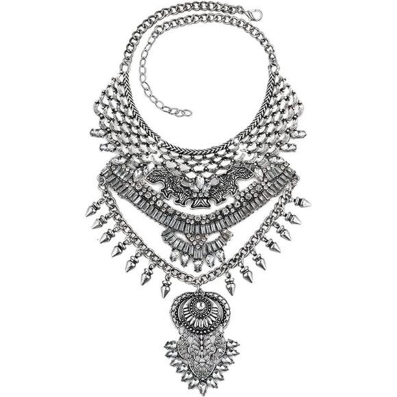 Chunky Boho Coin Statement Necklace with Long Tassel for  in Silver - Picture 7 of 7